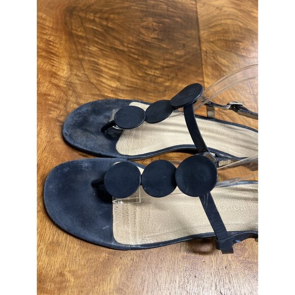 Jack Rogers Women's 11 Worth Slip-On T-Strap Navy Blue Leather Sandals Flats - Picture 4 of 6